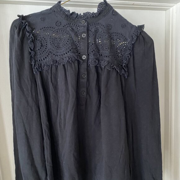BODEN Broderie Frill Cotton Shirt Black ASO Kate Middleton - Picture 2 of 16